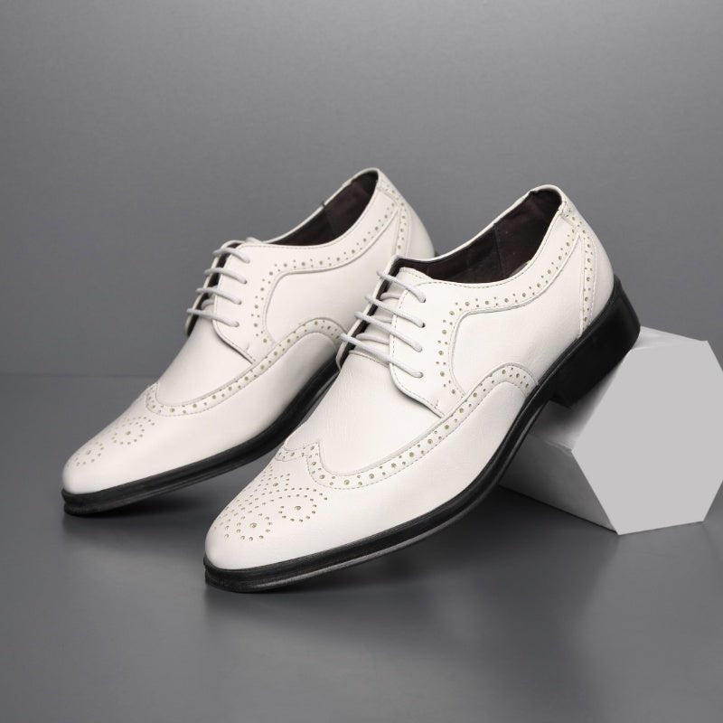 Block Carved Casual Leather Shoes For Men - AmiraMart