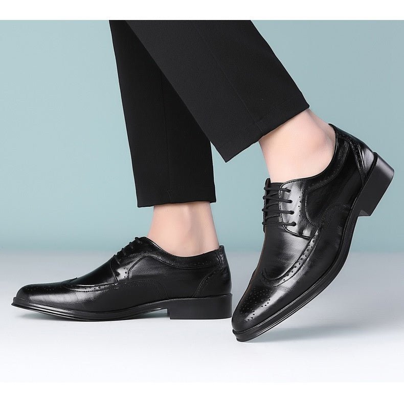Block Carved Casual Leather Shoes For Men - AmiraMart