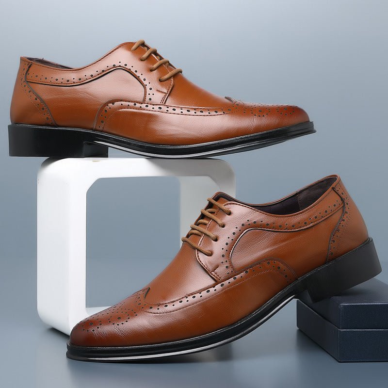 Block Carved Casual Leather Shoes For Men - AmiraMart