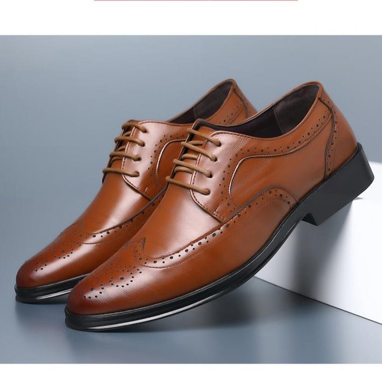 Block Carved Casual Leather Shoes For Men - AmiraMart
