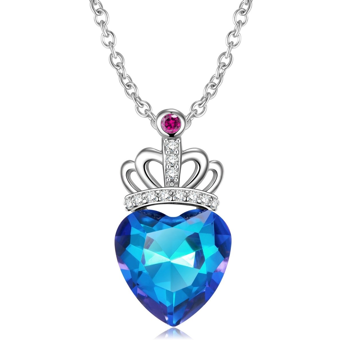 Blue Light Peach Heart Crown Necklace - AmiraMart