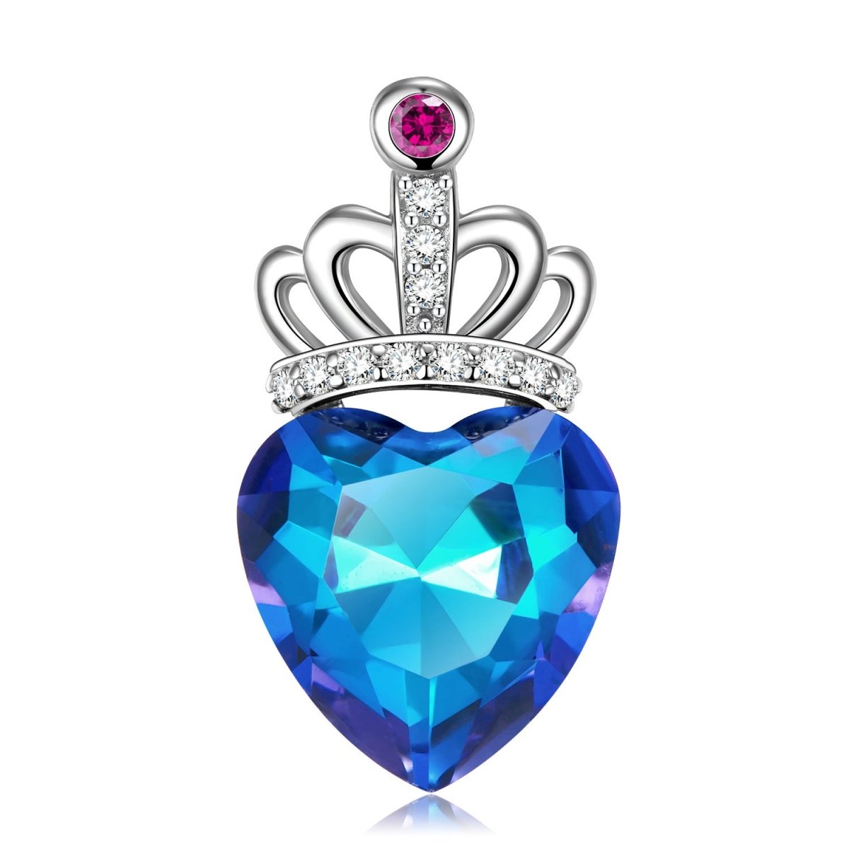 Blue Light Peach Heart Crown Necklace - AmiraMart