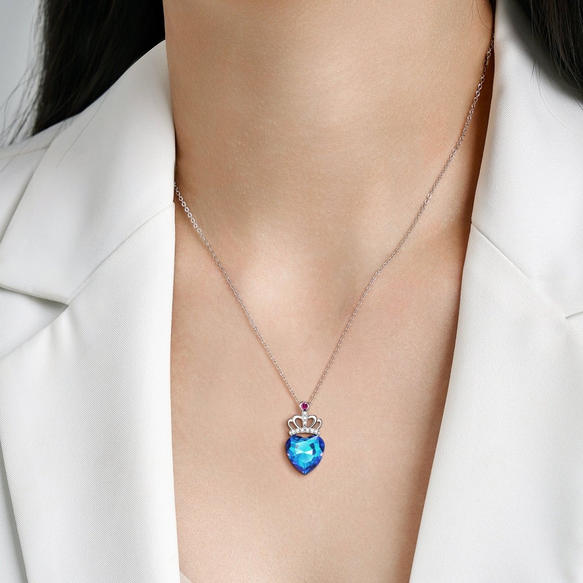 Blue Light Peach Heart Crown Necklace - AmiraMart