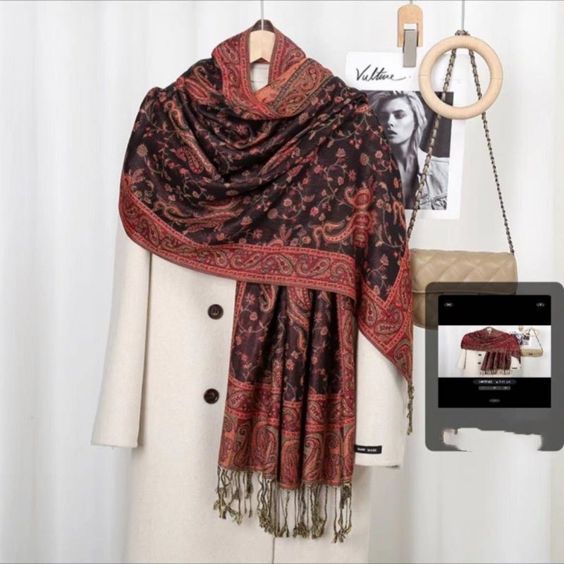 Bohemian Vintage Tassel Cashew Embroidery Ethnic Style Talma - AmiraMart
