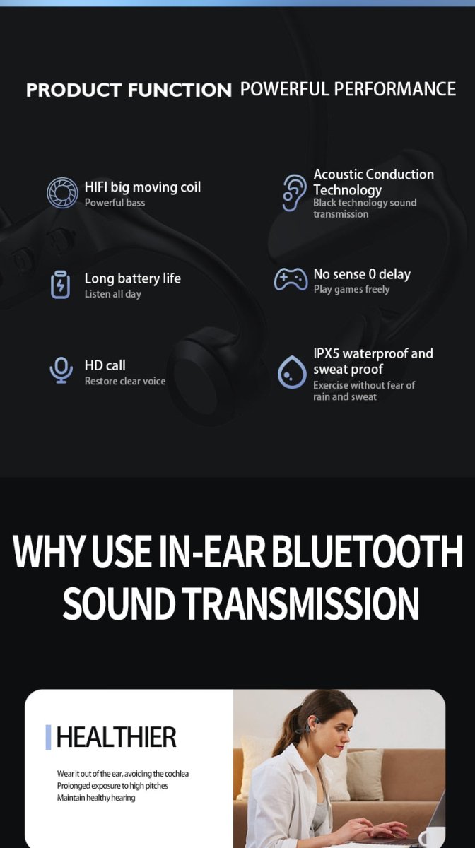 Bone Conduction Bluetooth 5.0 Waterproof Headphones - AmiraMart