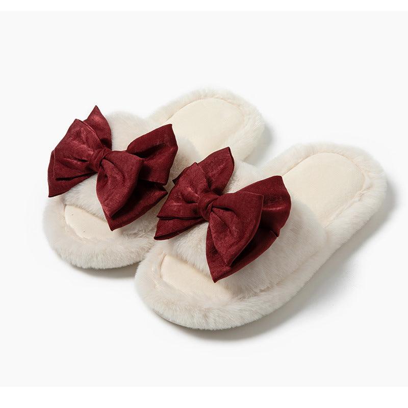 Bow Opening Cotton Slippers Home Plush - AmiraMart