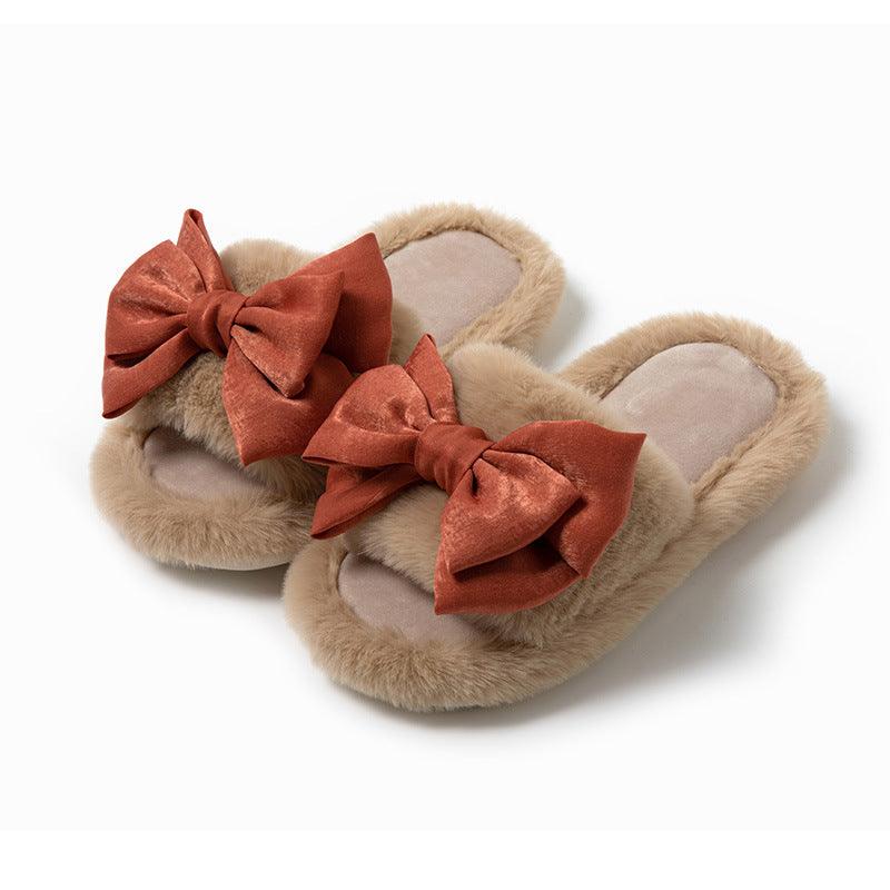 Bow Opening Cotton Slippers Home Plush - AmiraMart