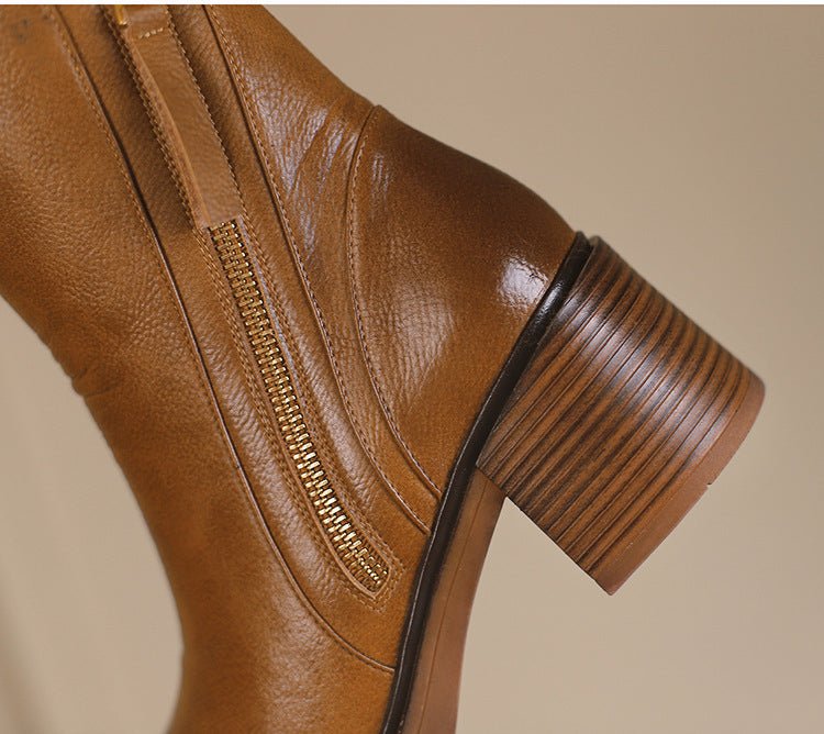 British - Style Thick Heel Ankle Boots - AmiraMart