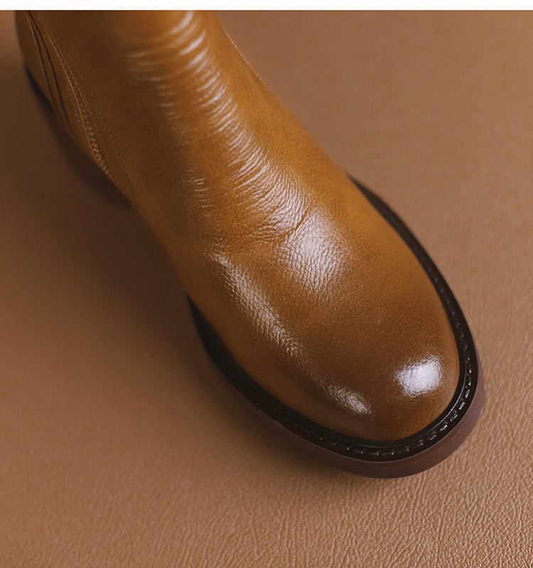 British - Style Thick Heel Ankle Boots - AmiraMart