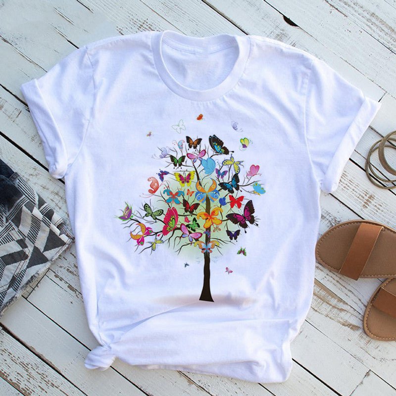 Butterfly Tree Print T-Shirt - AmiraMart