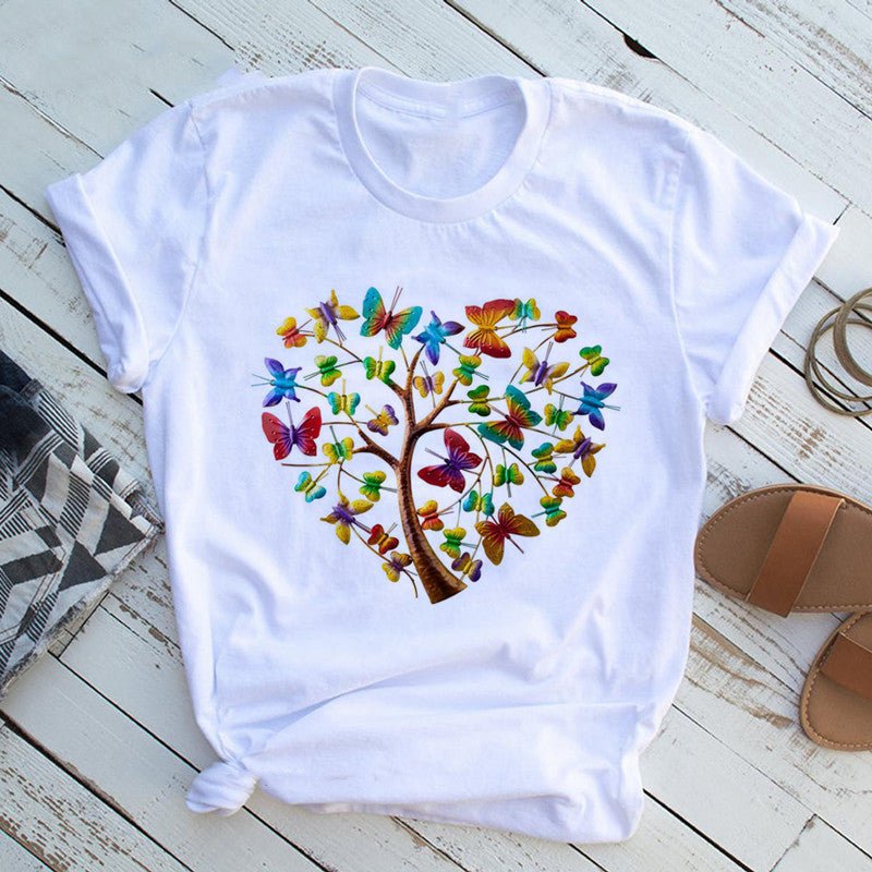 Butterfly Tree Print T-Shirt - AmiraMart