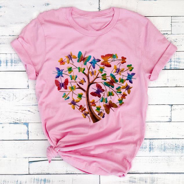 Butterfly Tree Print T-Shirt - AmiraMart