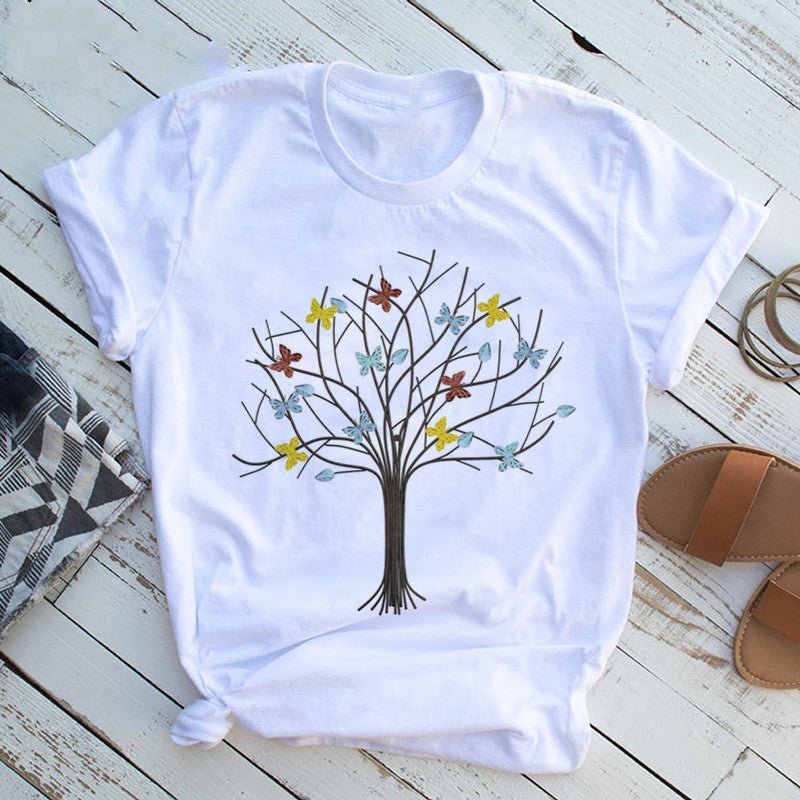 Butterfly Tree Print T-Shirt - AmiraMart