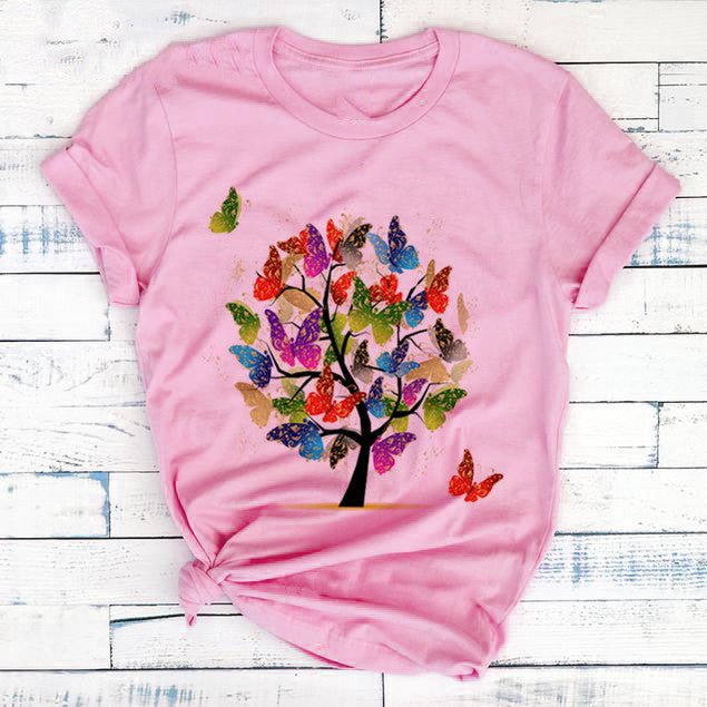 Butterfly Tree Print T-Shirt - AmiraMart