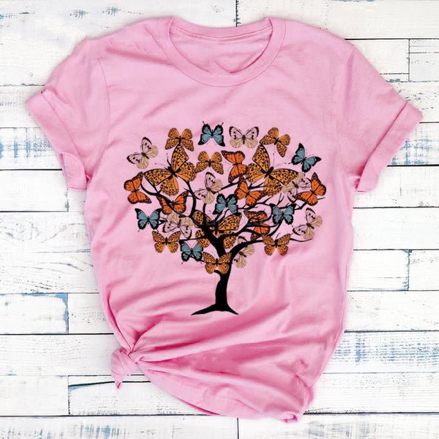 Butterfly Tree Print T-Shirt - AmiraMart