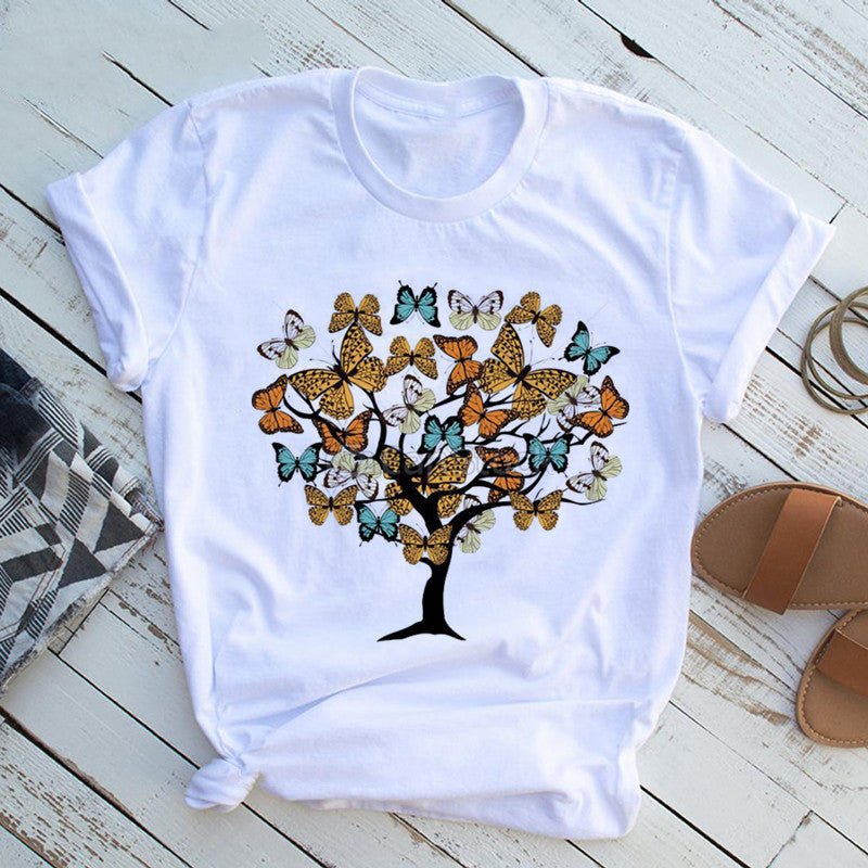 Butterfly Tree Print T-Shirt - AmiraMart