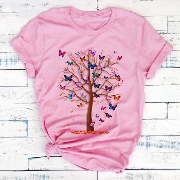 Butterfly Tree Print T-Shirt - AmiraMart