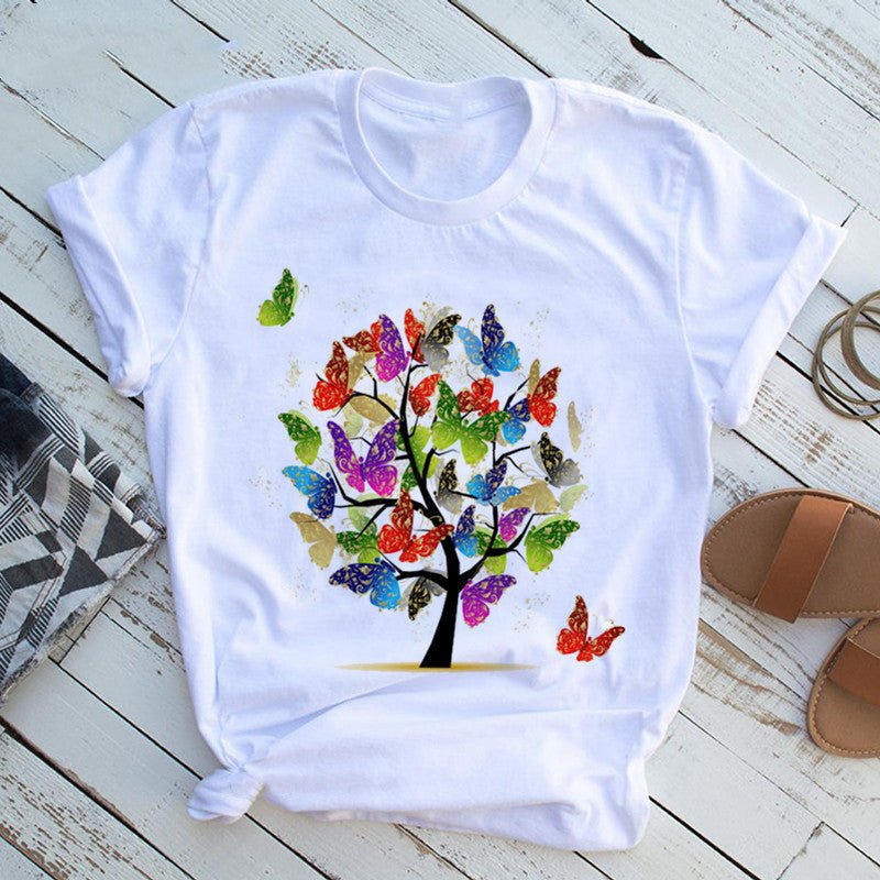 Butterfly Tree Print T-Shirt - AmiraMart