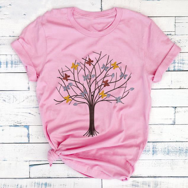 Butterfly Tree Print T-Shirt - AmiraMart