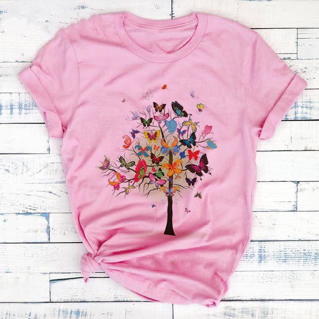 Butterfly Tree Print T-Shirt - AmiraMart