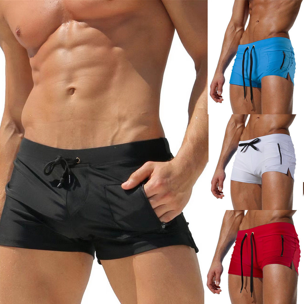 Men's Polyester High Waist Tight Lace-up Swimming Trunks - AmiraMart
