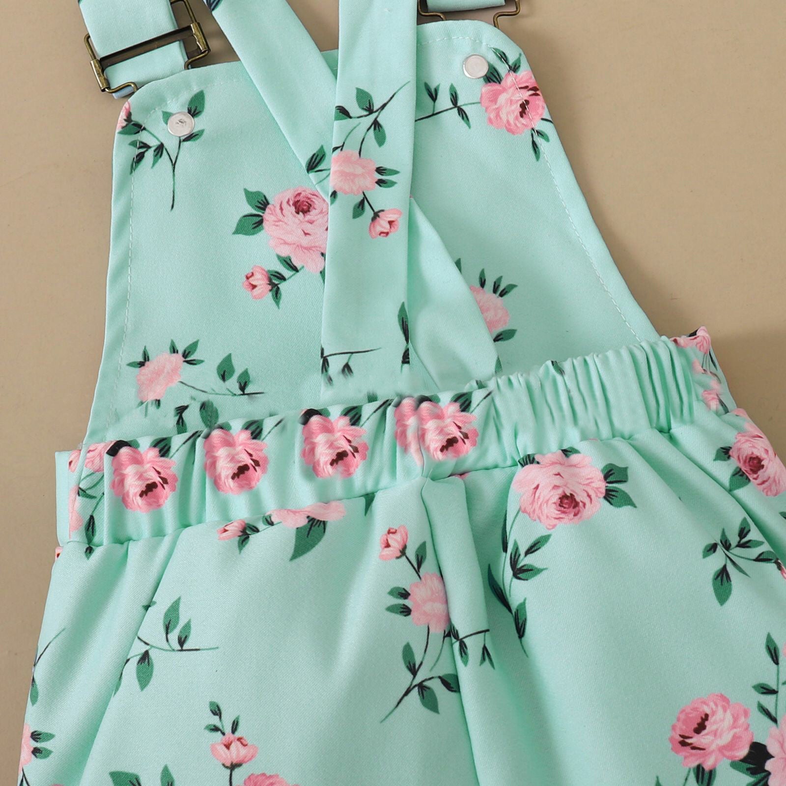 Floral Suspender Pants Suit with Short-Sleeve T-shirt - AmiraMart