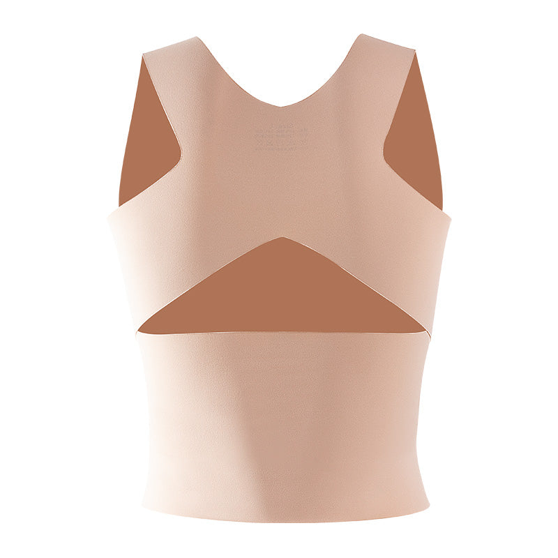 Beige sports bra with brown accents on a white background