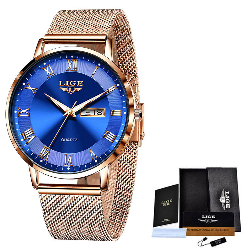 Thin Ladies Quartz Dual Calendar Waterproof Watch - AmiraMart