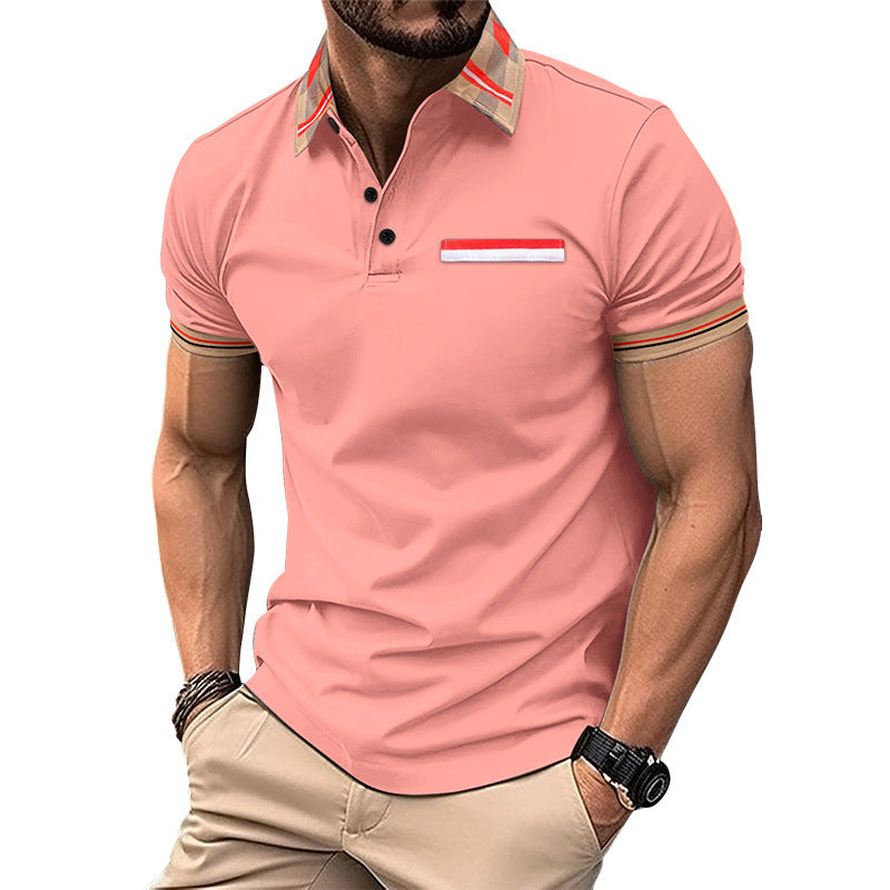 Striped Polo-Collar T-Shirt – Color-Matched Versatile Top - AmiraMart