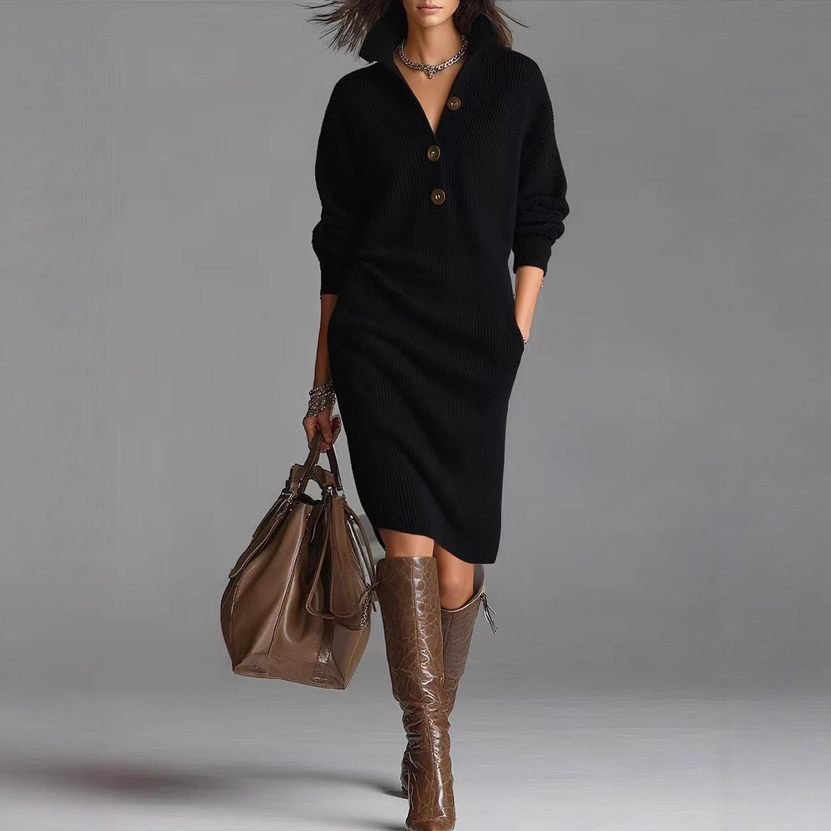 Cozy Knit Sweater Dress for Women - AmiraMart