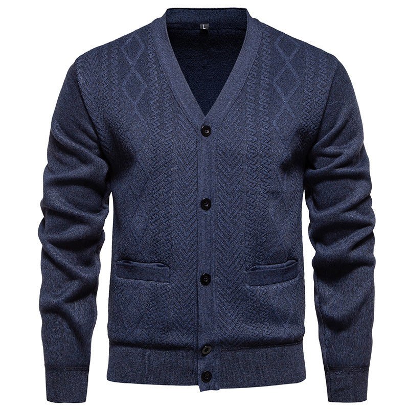 Cardigan Men's Long - sleeved Striped Sweater Fall Winter Coat Versatile Top - AmiraMart