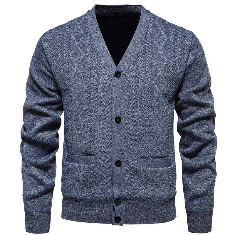 Cardigan Men's Long - sleeved Striped Sweater Fall Winter Coat Versatile Top - AmiraMart