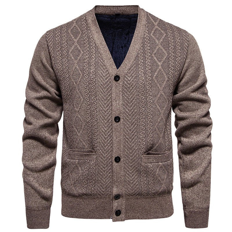Cardigan Men's Long - sleeved Striped Sweater Fall Winter Coat Versatile Top - AmiraMart