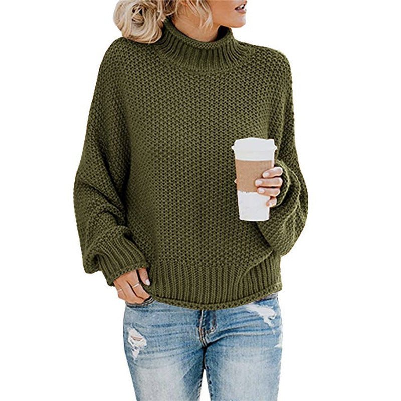 Cardigan Thick Thread Turtleneck Pullover - AmiraMart
