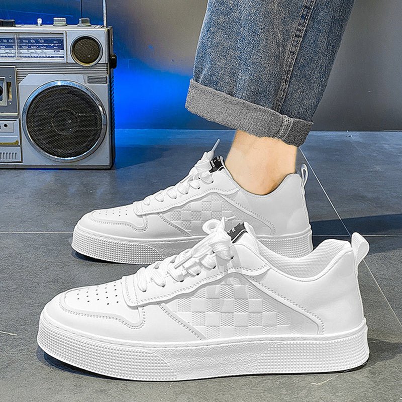 Casual Lace - up Sneakers Men Fashion Breathable Plaid Flats Shoes - AmiraMart