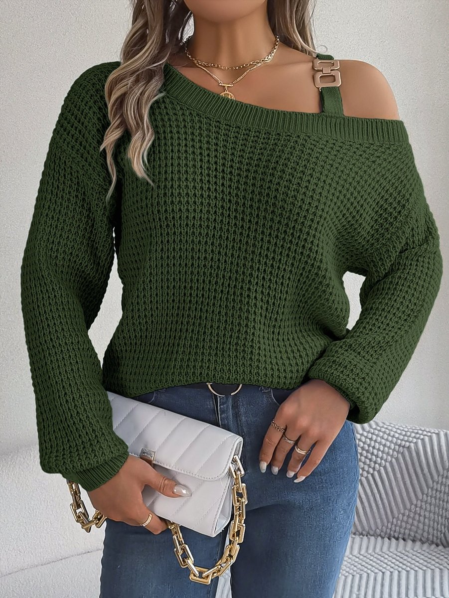 Casual Metal Buckle Patchwork Sweater - AmiraMart