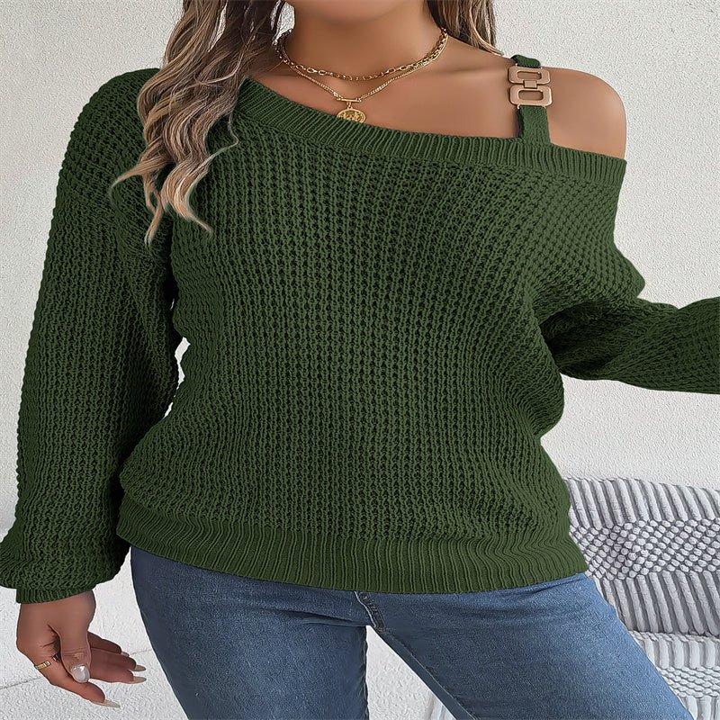 Casual Metal Buckle Patchwork Sweater - AmiraMart