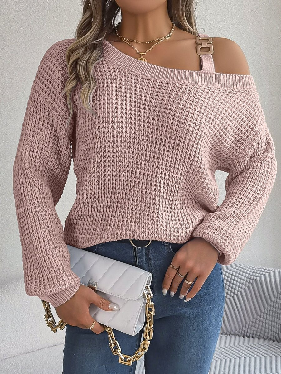 Casual Metal Buckle Patchwork Sweater - AmiraMart
