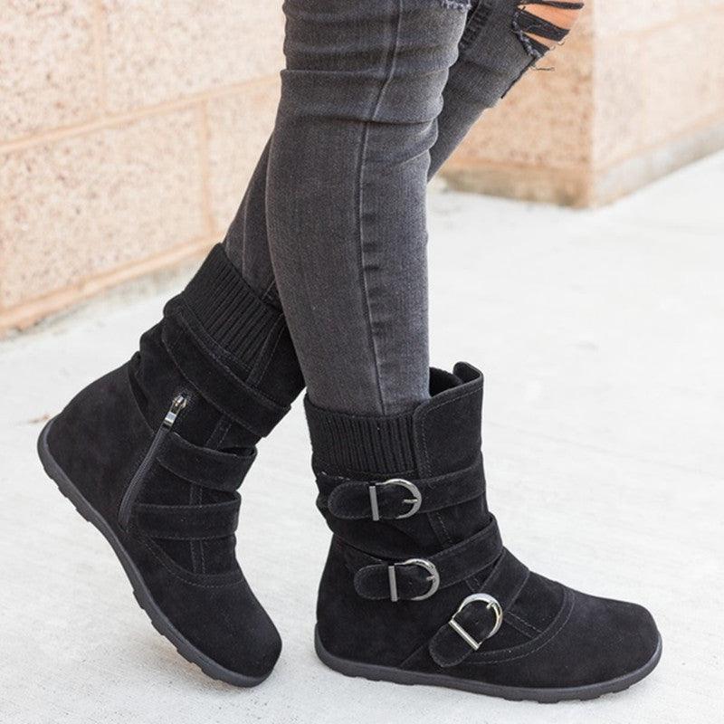 Casual Winter Boots Strap Buckle Shoes - AmiraMart