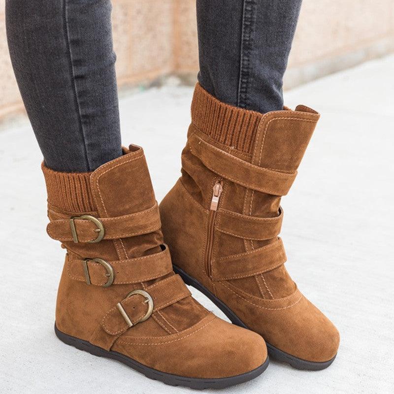 Casual Winter Boots Strap Buckle Shoes - AmiraMart