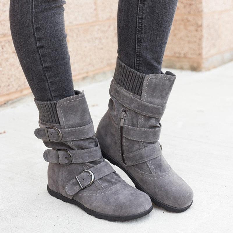 Casual Winter Boots Strap Buckle Shoes - AmiraMart