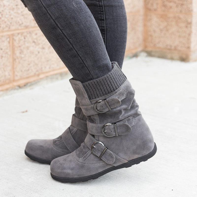Casual Winter Boots Strap Buckle Shoes - AmiraMart