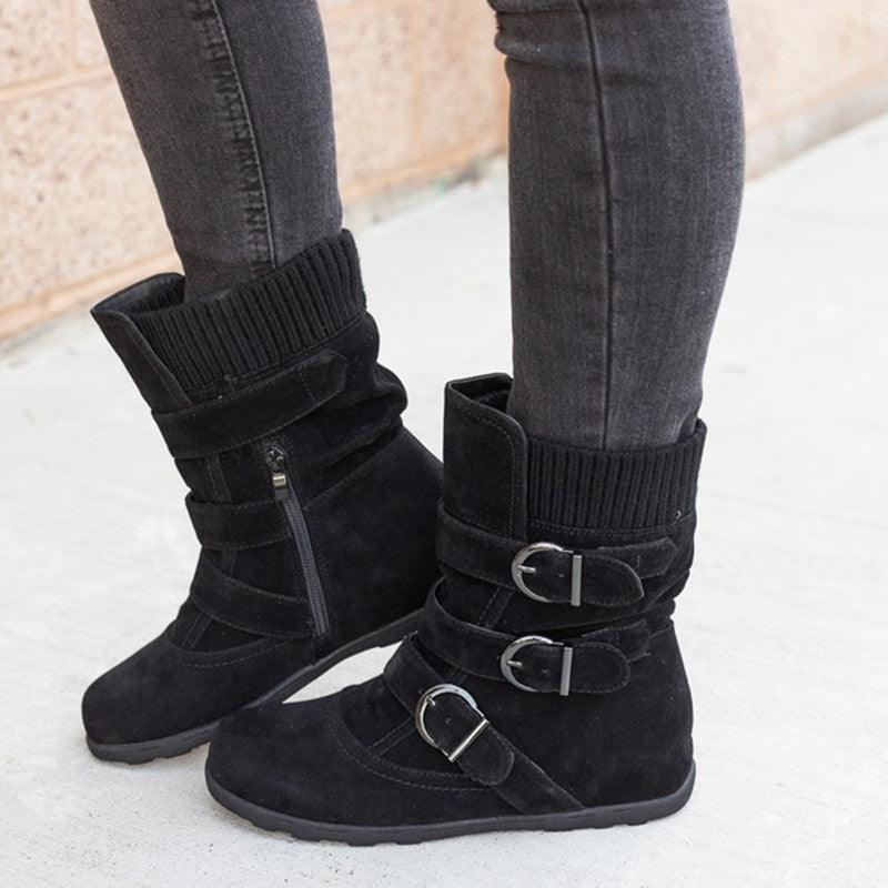 Casual Winter Boots Strap Buckle Shoes - AmiraMart