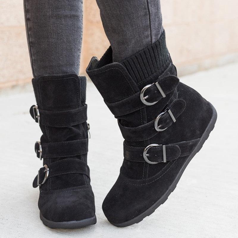 Casual Winter Boots Strap Buckle Shoes - AmiraMart