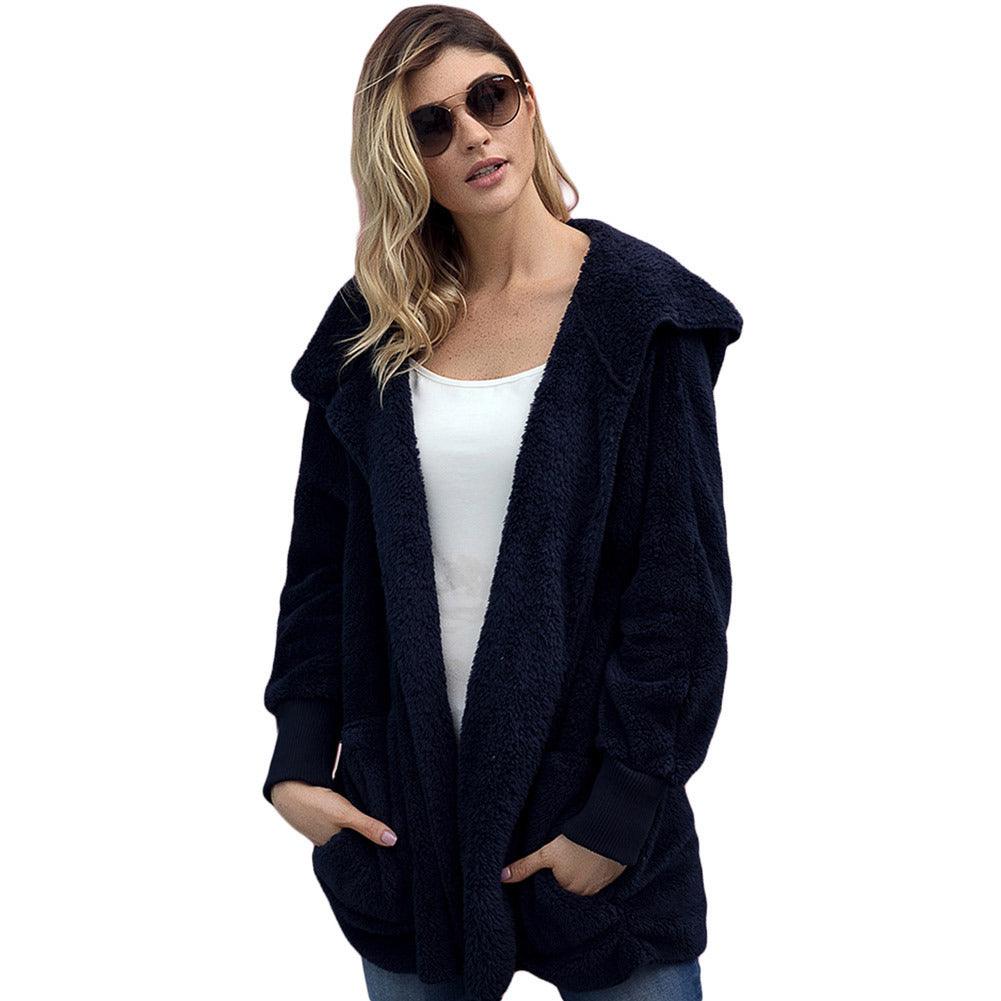 Casual Women's Hooded Solid Color Warm Plush Jacket - AmiraMart