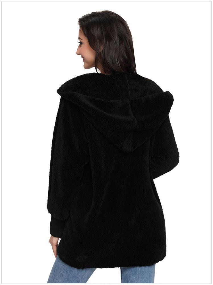 Casual Women's Hooded Solid Color Warm Plush Jacket - AmiraMart
