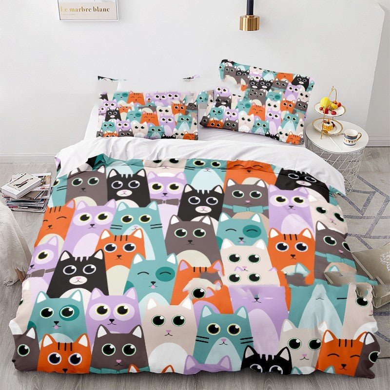 Cat Series 3d Digital Printed Quilt Cover Three - piece Set - AmiraMart