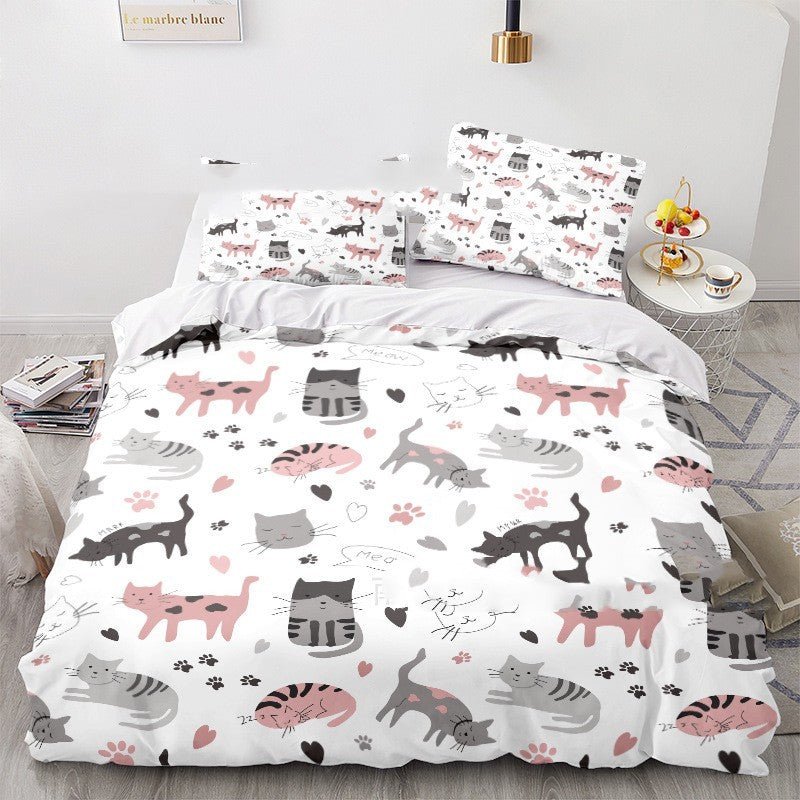 Cat Series 3d Digital Printed Quilt Cover Three - piece Set - AmiraMart