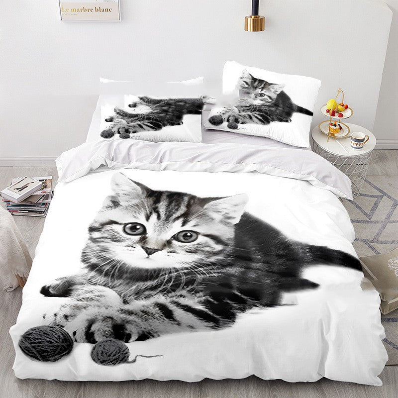 Cat Series 3d Digital Printed Quilt Cover Three - piece Set - AmiraMart
