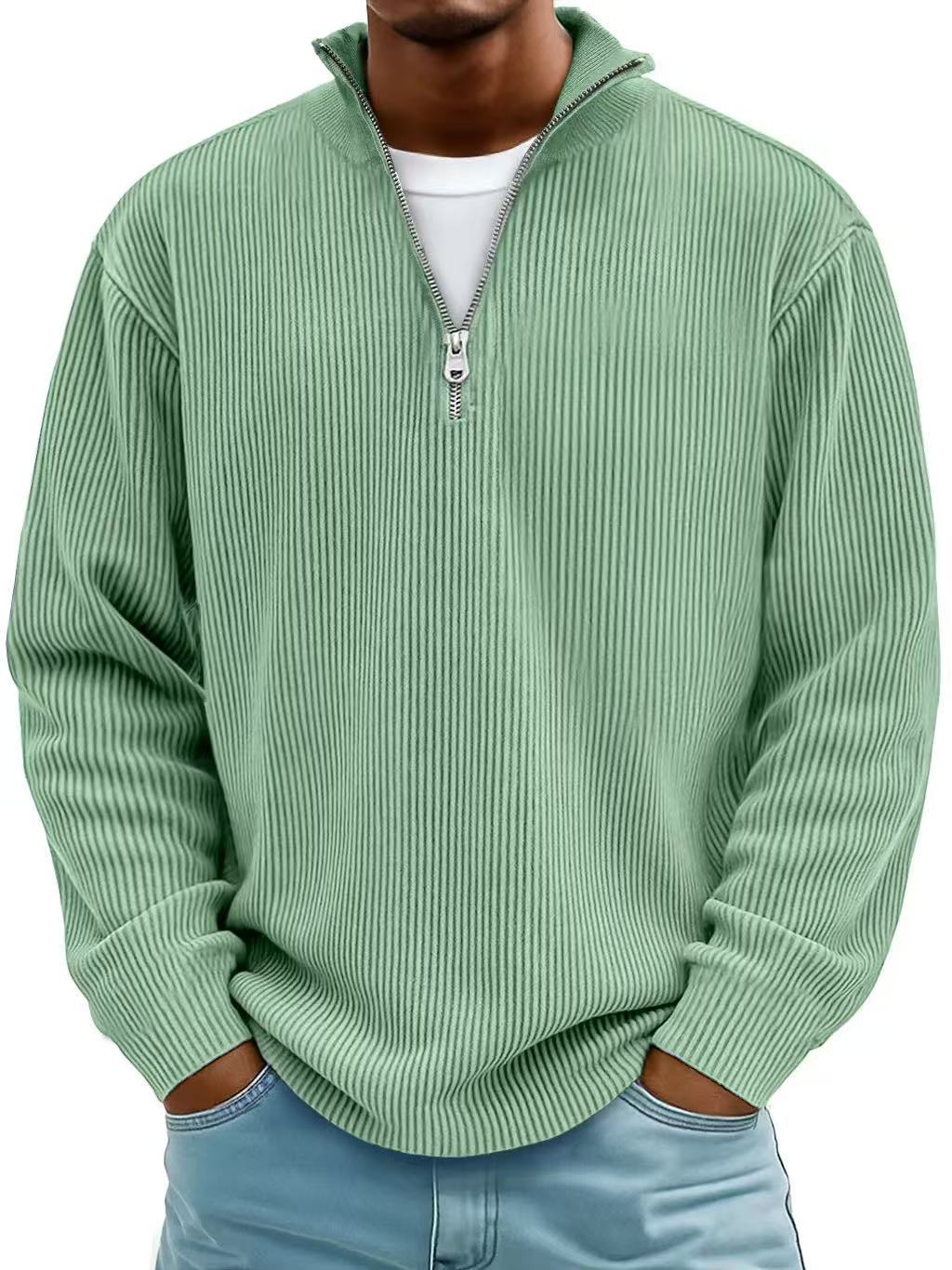 Corduroy Zipper Stand Collar Sweatshirt - AmiraMart
